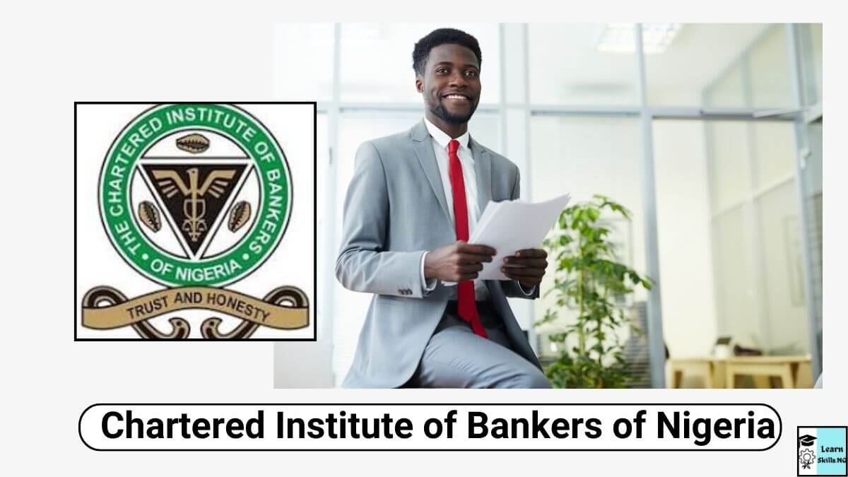 Image of a young professional smiling near the chartered Institute of Bankers Logo